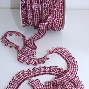 Rüschenborte dunkelrot-weiß-kariert